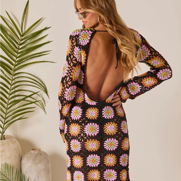 Vici Black Multicolor Crochet Swim Coverup - Picture 4 of 6